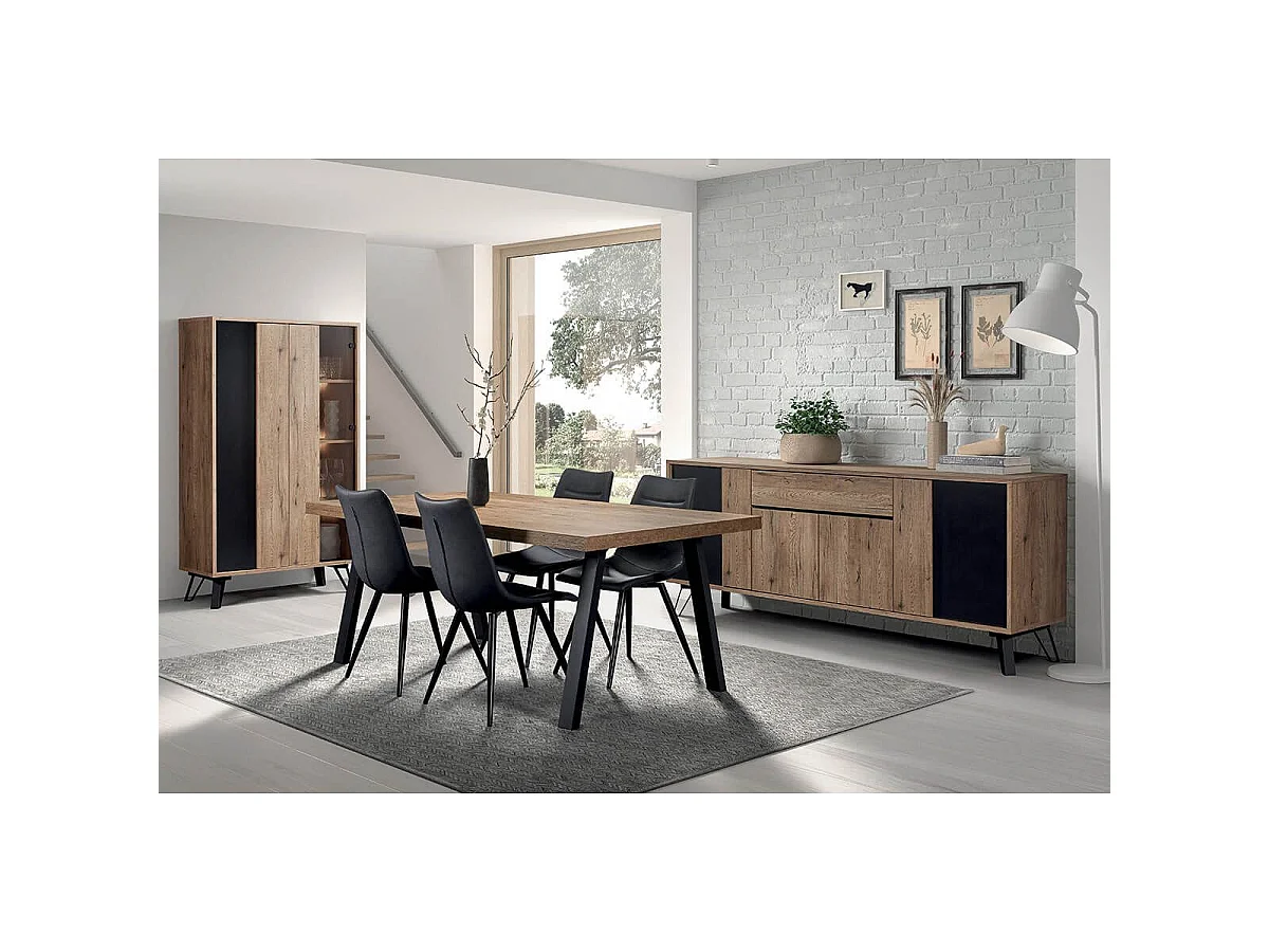 CARSON - Ensemble Séjour Complet avec Table 200cm Piètement Métal A