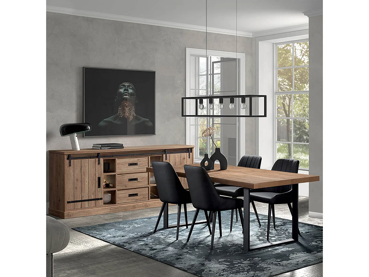 CEDRA - Ensemble Industriel Buffet + Table 170cm Piètement U