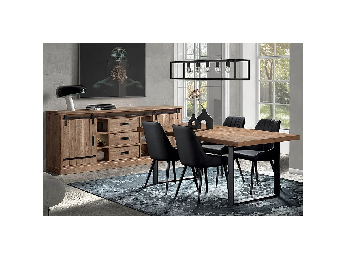 CEDRA - Ensemble Industriel Buffet + Table 170cm Piètement U