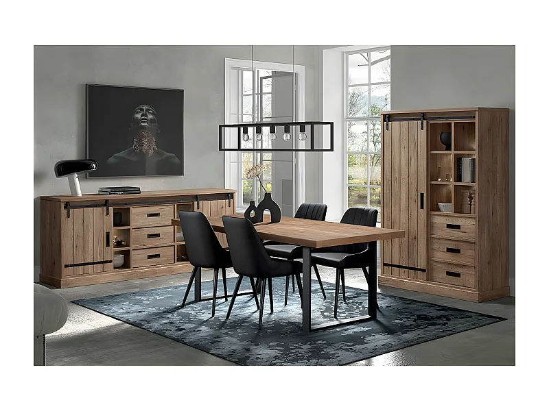 CEDRA - Ensemble Séjour Industriel Complet avec Table 200cm Piètement U