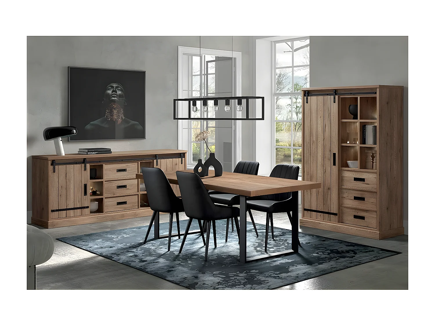 CEDRA - Ensemble Séjour Industriel Complet avec Table 200cm Piètement U