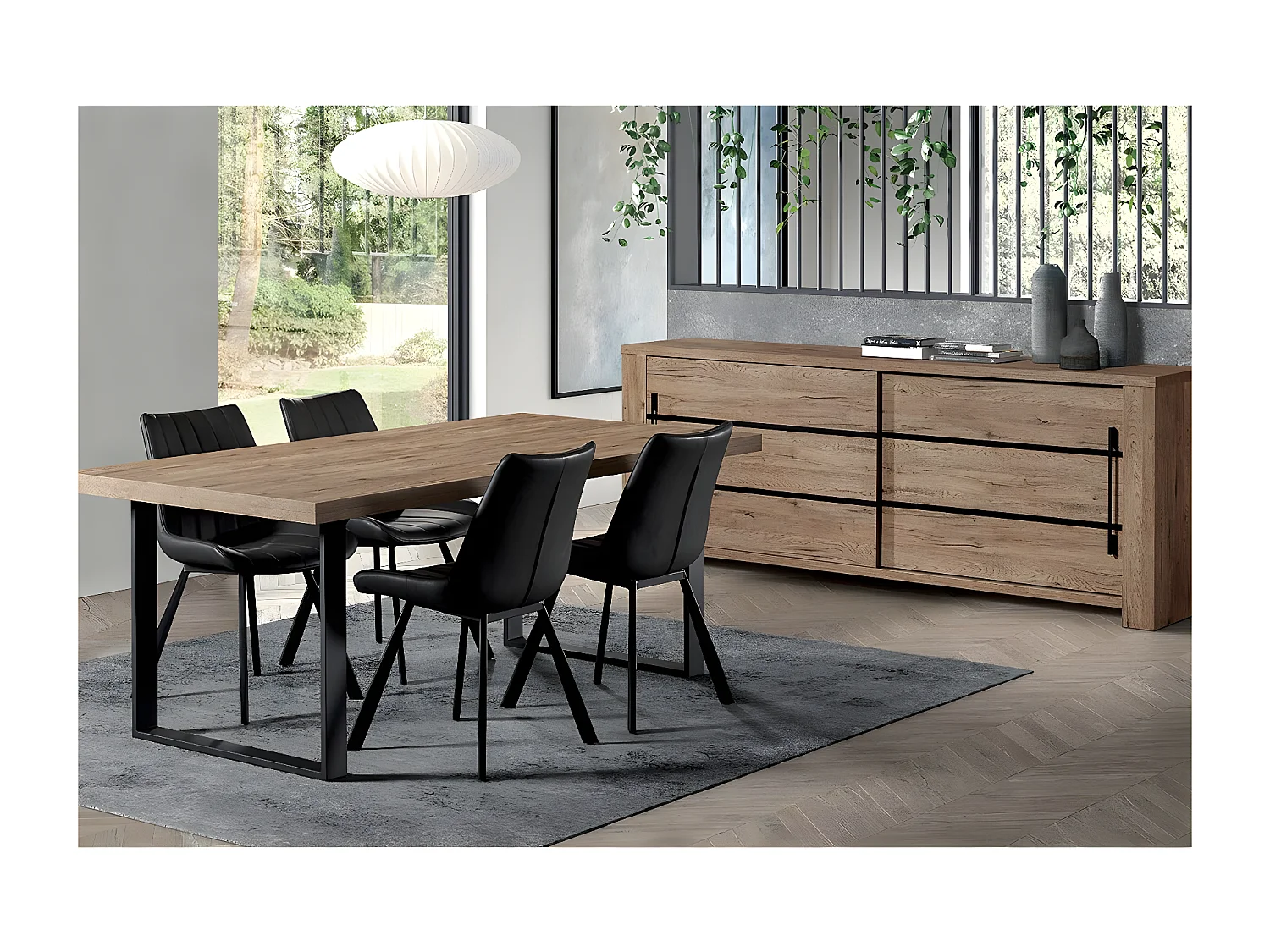 NILLA - Ensemble Buffet + Table 170cm Aspect Bois