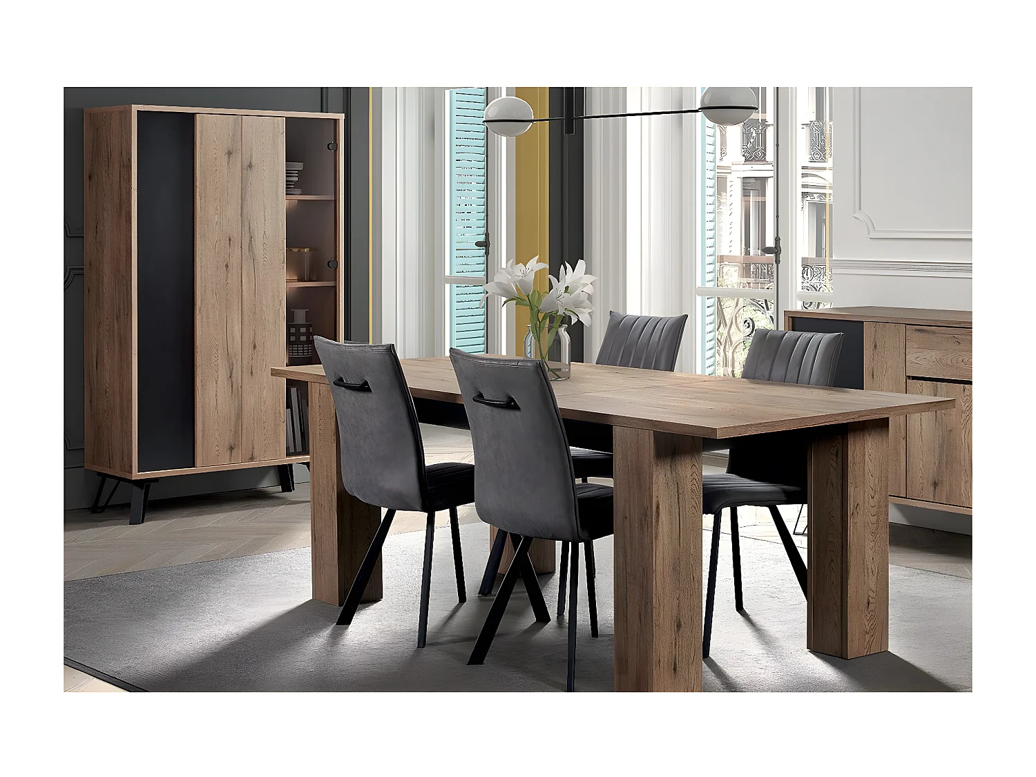 CARSON - Ensemble Argentier + Table Allongeable 180-230cm