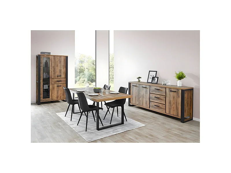 KORA - Ensemble Séjour Aspect Bois et Métal avec Table 230cm