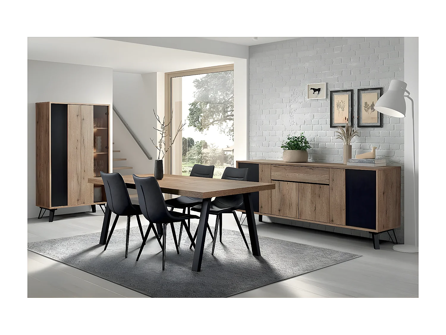 CARSON - Ensemble Séjour Complet avec Table 230cm Piètement Métal A