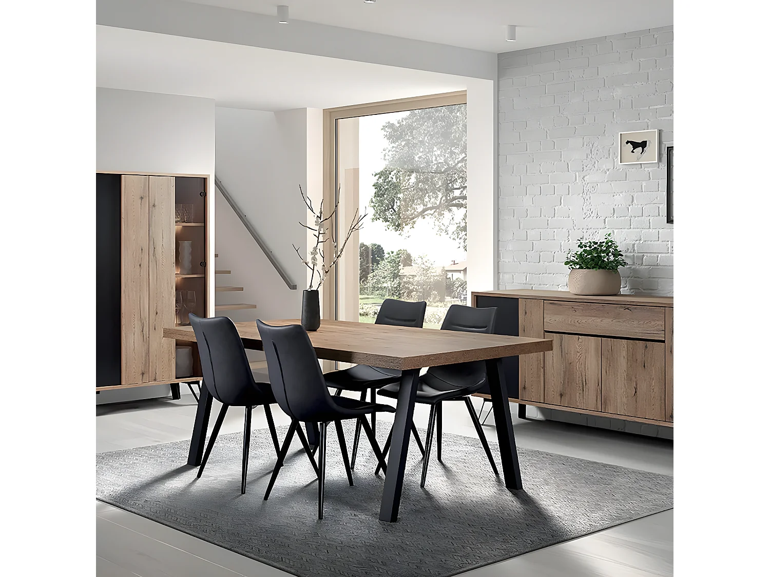 CARSON - Ensemble Séjour Complet avec Table 230cm Piètement Métal A