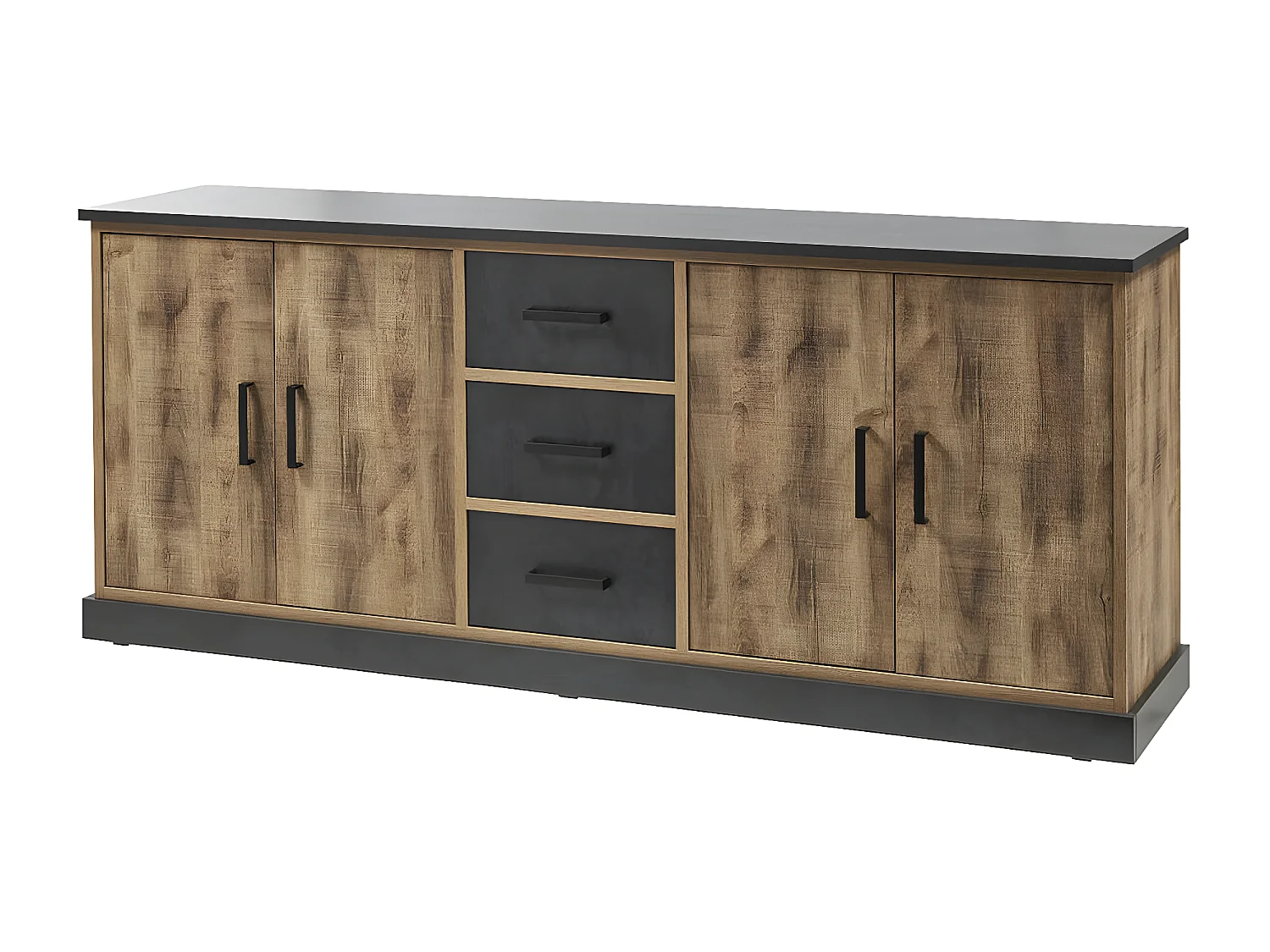 JENNA - Ensemble Séjour Aspect Bois et Métal avec Table 200cm