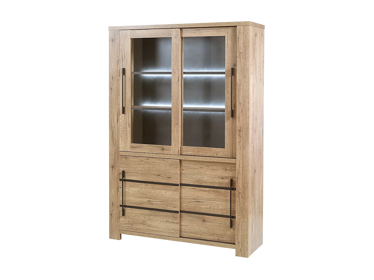 NILLA - Ensemble Buffet + Vitrine + Table 170cm Aspect Bois