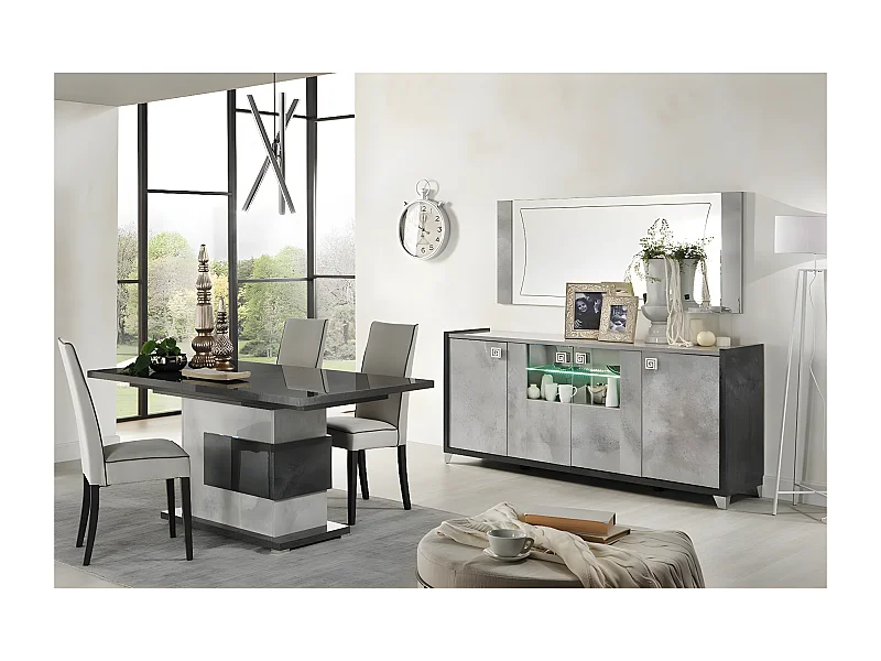 HOFFMAN - Ensemble Buffet 4P avec Miroir + Table Repas à Pied Central