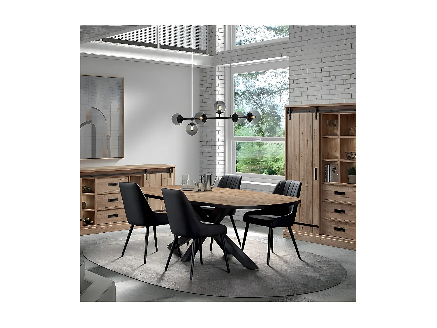 CEDRA - Ensemble Séjour Industriel Complet avec Table Ovale 230cm