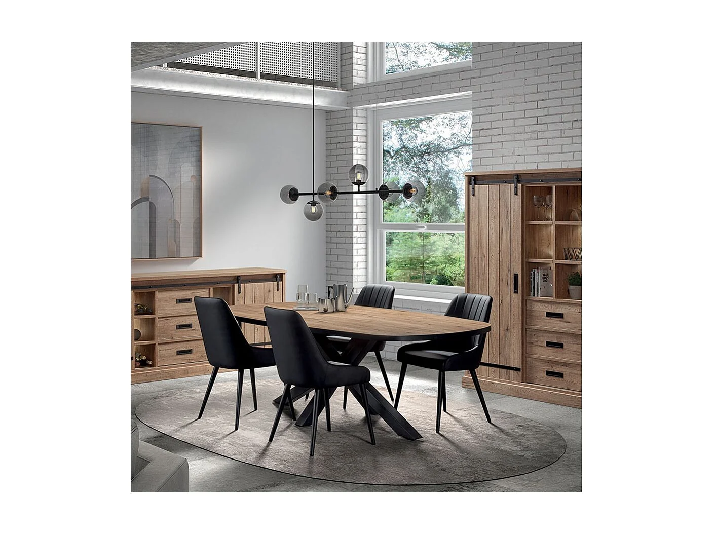 CEDRA - Ensemble Séjour Industriel Complet avec Table Ovale 230cm