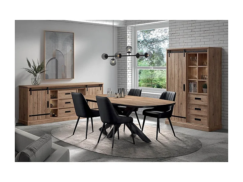 CEDRA - Ensemble Séjour Industriel Complet avec Table Ovale 230cm