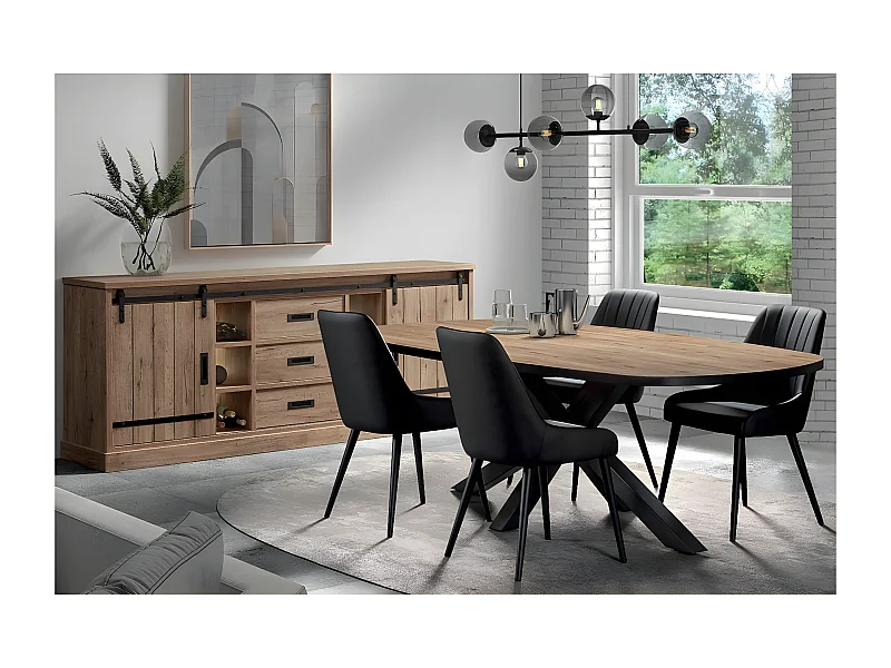 CEDRA - Ensemble Industriel Buffet + Table Ovale 200cm