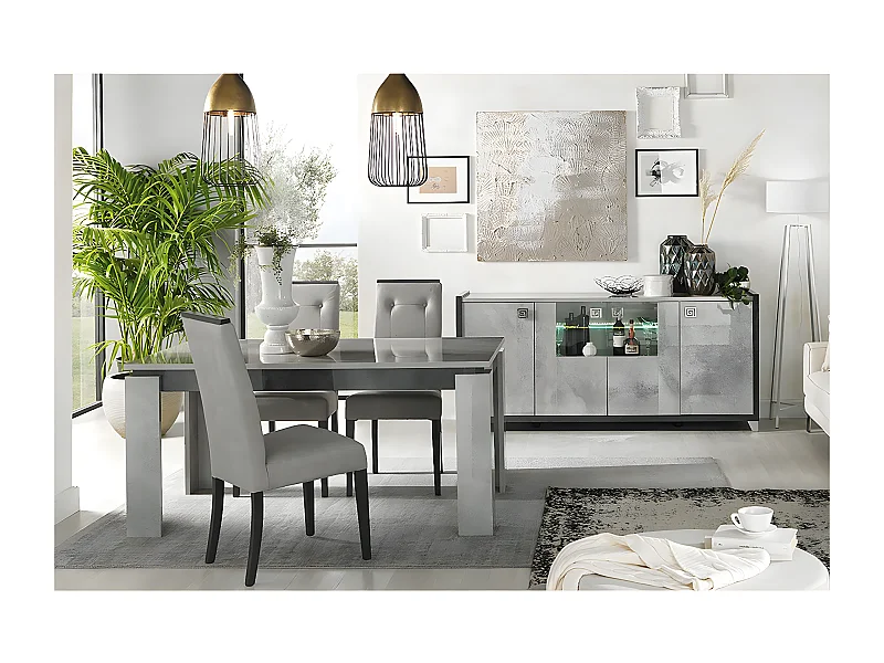 HOFFMAN - Ensemble Buffet 4P + Table de Repas à 4 Pieds