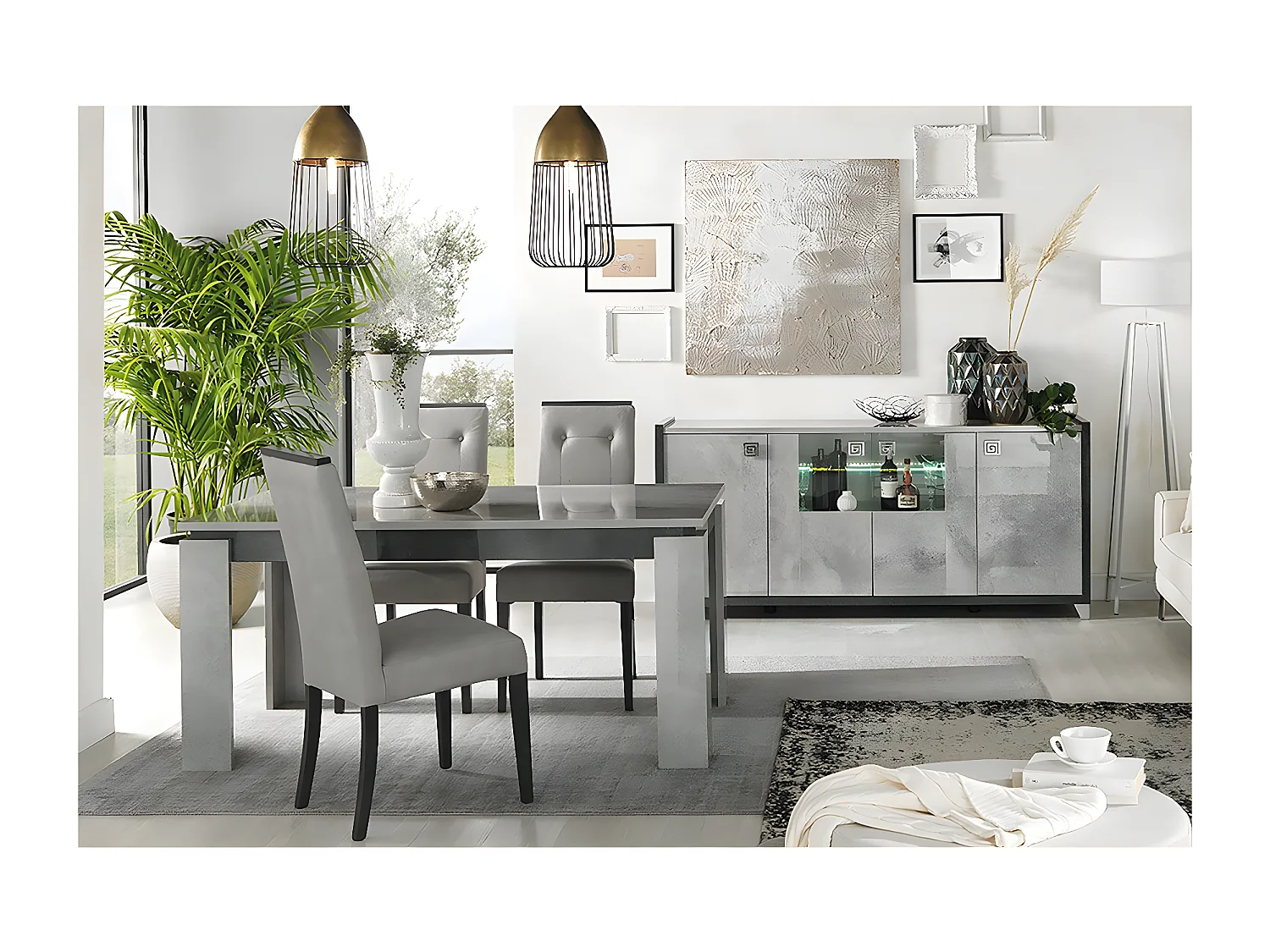 HOFFMAN - Ensemble Buffet 4P + Table de Repas à 4 Pieds