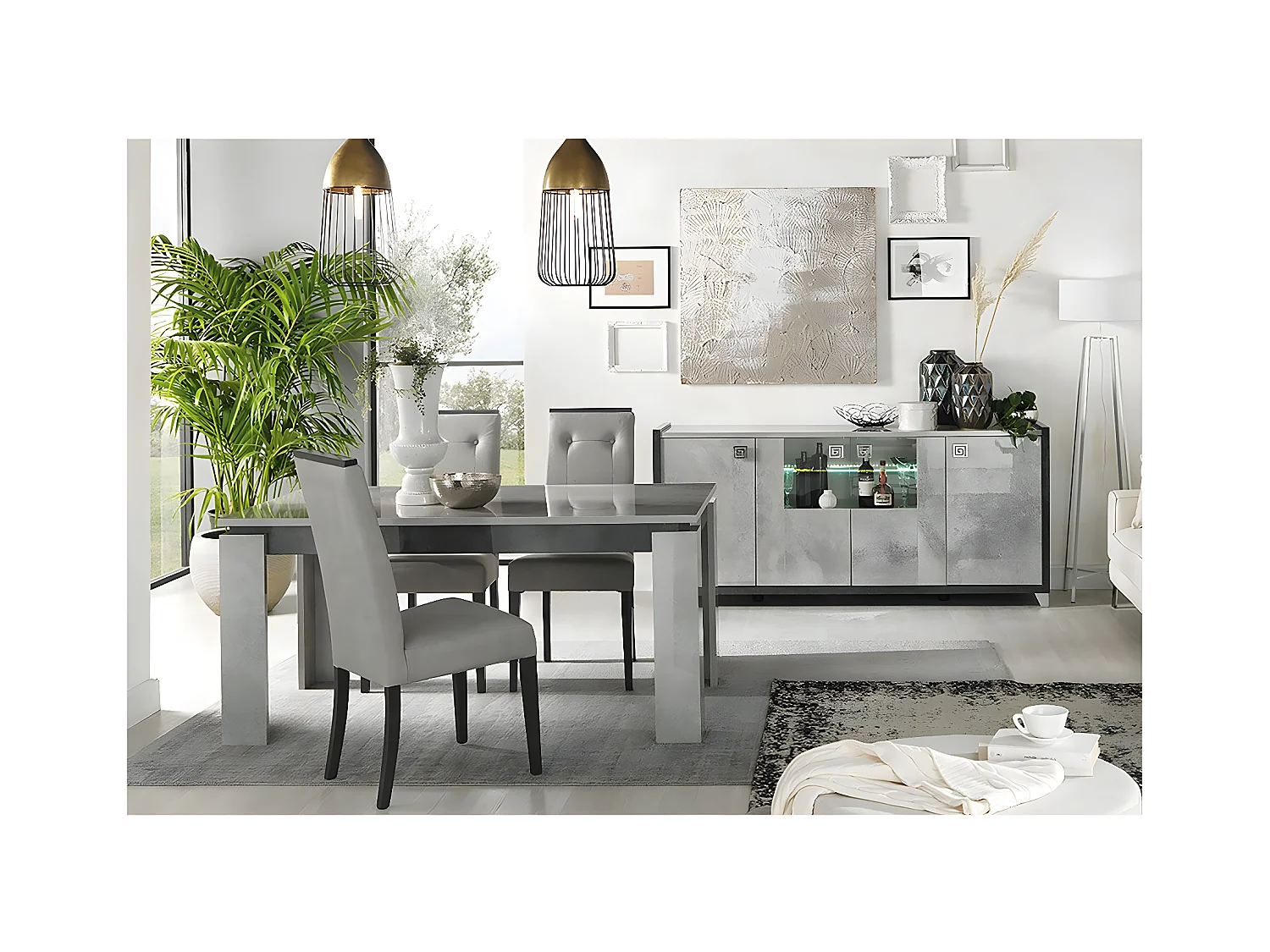 HOFFMAN - Ensemble Buffet 4P + Table de Repas à 4 Pieds