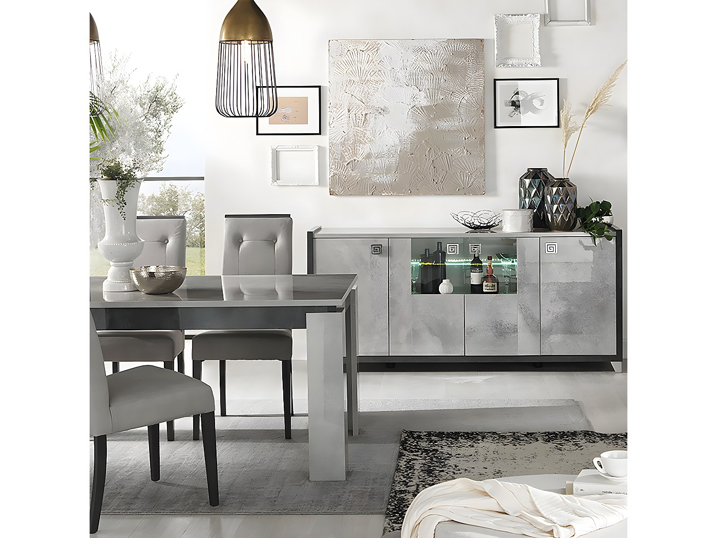 HOFFMAN - Ensemble Buffet 4P + Table de Repas à 4 Pieds