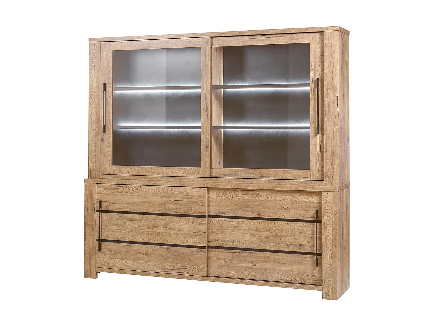 NILLA - Ensemble Buffet-Vaisselier + Table 170cm Aspect Bois