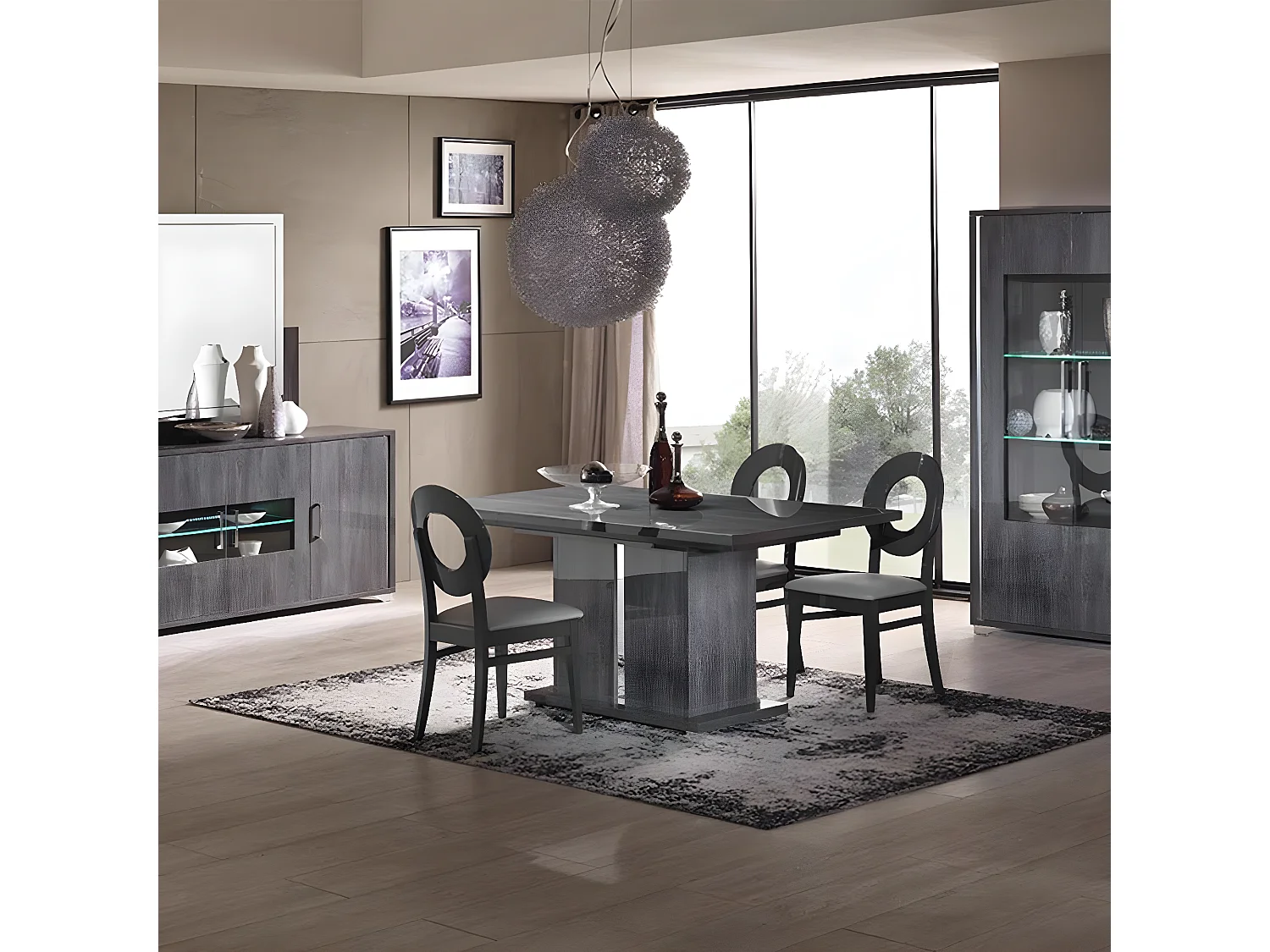 DAISY - Ensemble Séjour Table + Buffet + Vitrine