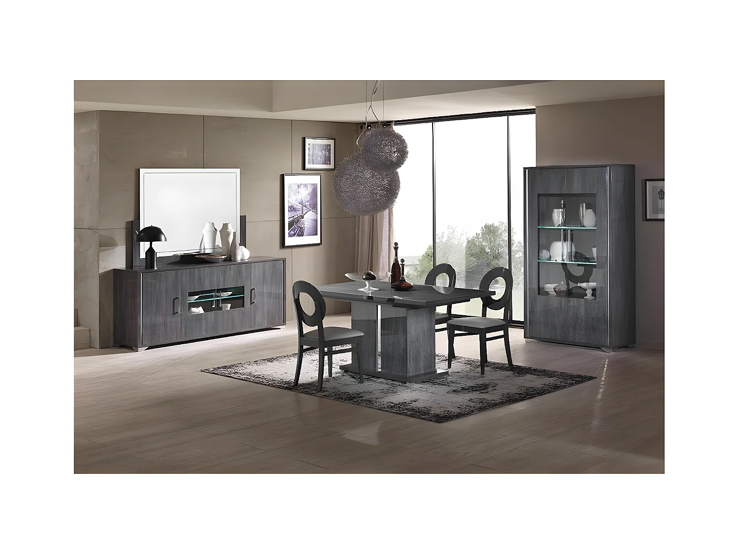DAISY - Ensemble Séjour Table + Buffet + Vitrine