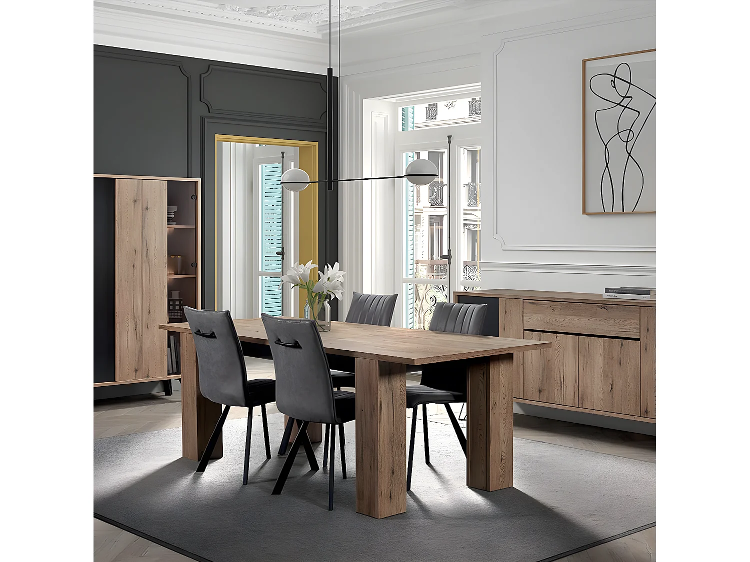 CARSON - Ensemble Séjour Complet avec Table Allongeable 180-230cm