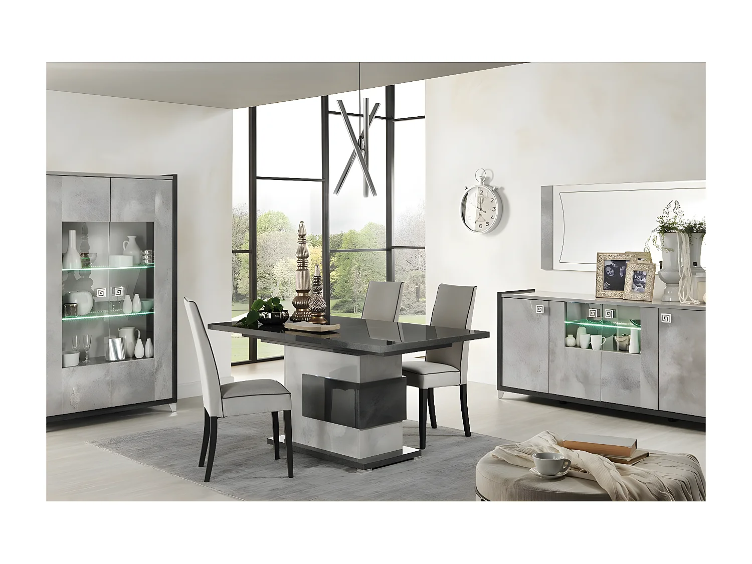 HOFFMAN - Ensemble Séjour avec Table de Repas à Pied Central