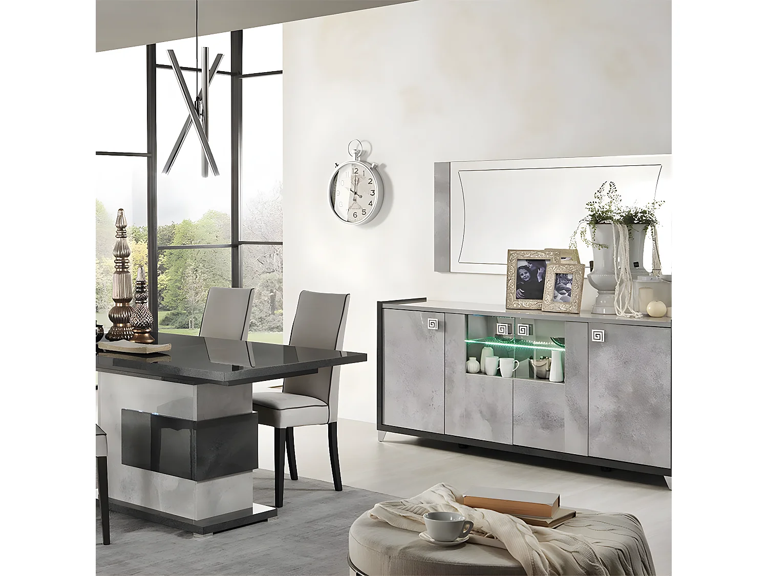 HOFFMAN - Ensemble Séjour avec Table de Repas à Pied Central