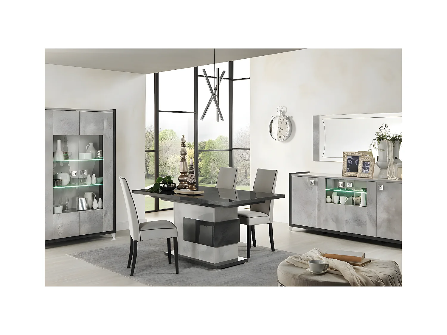HOFFMAN - Ensemble Séjour avec Table de Repas à Pied Central