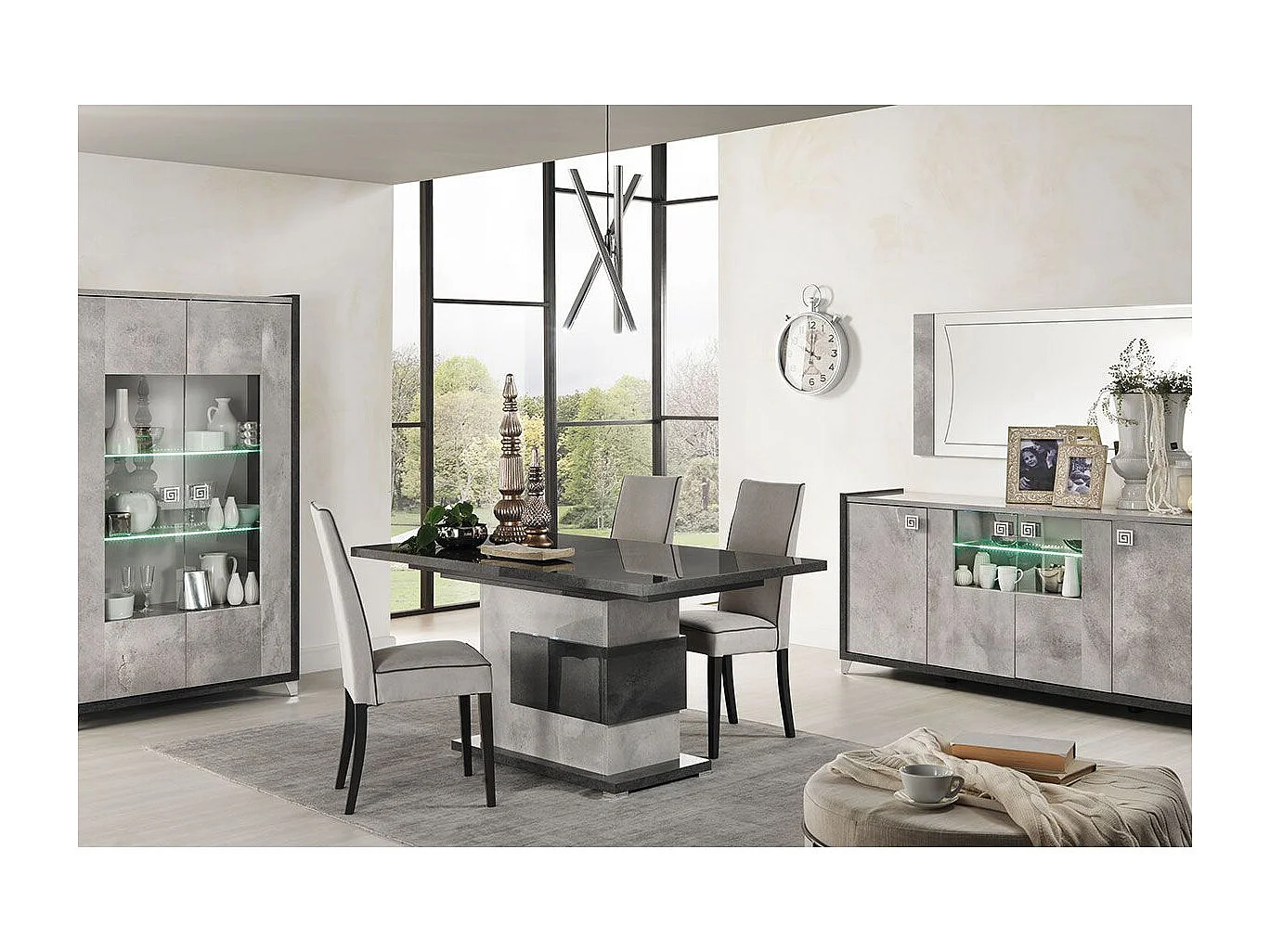 HOFFMAN - Ensemble Séjour avec Table de Repas à Pied Central