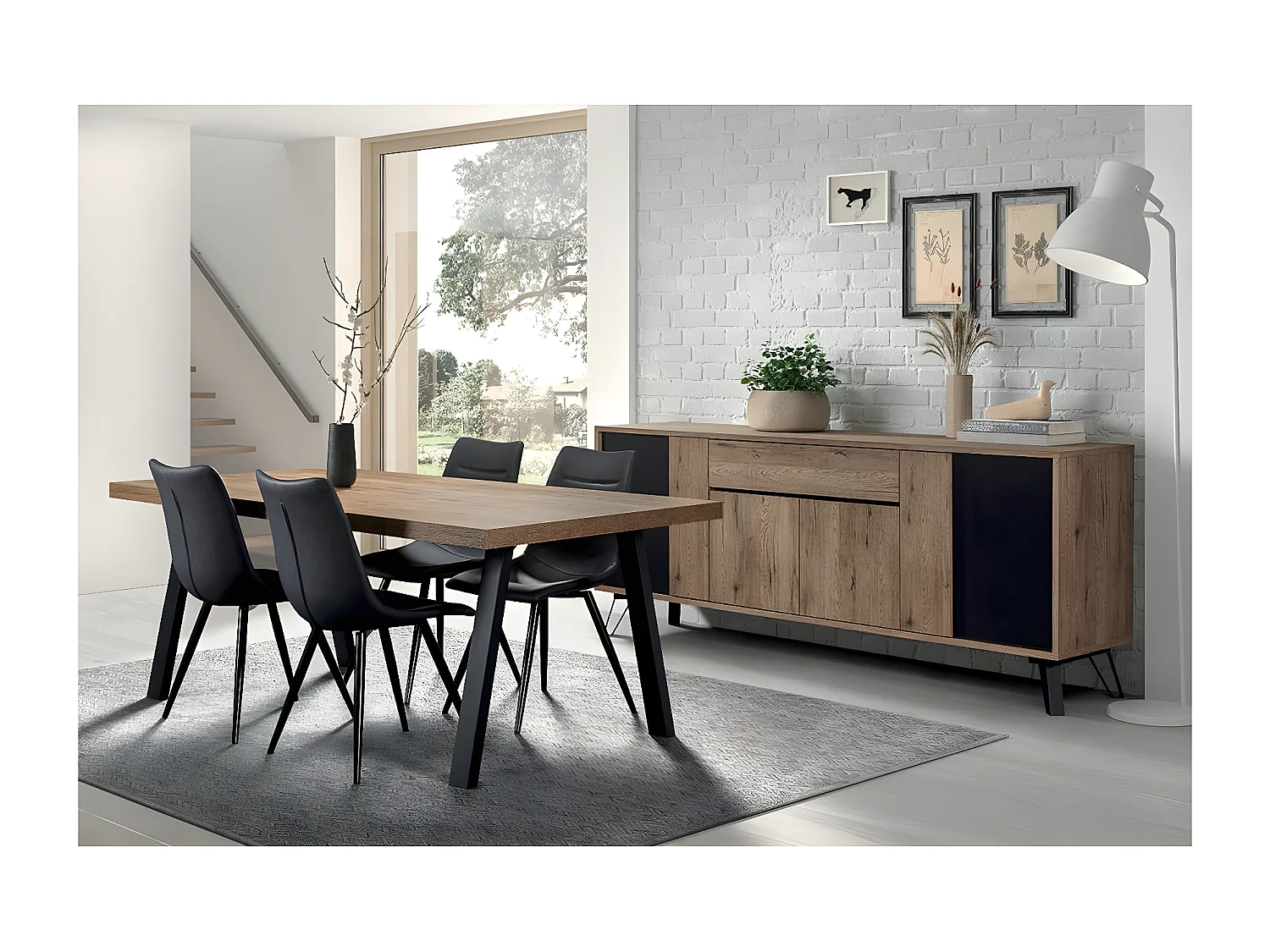 CARSON - Ensemble Buffet + Table 170cm Piètement Métal A