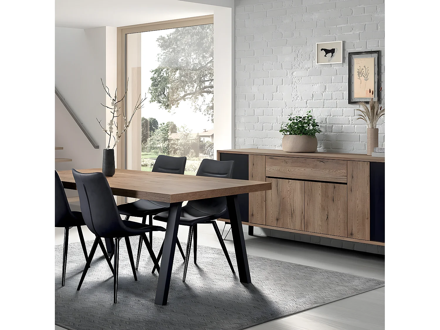 CARSON - Ensemble Buffet + Table 170cm Piètement Métal A