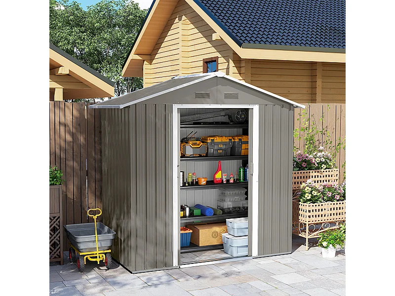 Abri de jardin - remise pour outils - cabanon porte verrouillable - dim. 194L x 110l x 184H cm - tôle d'acier gris