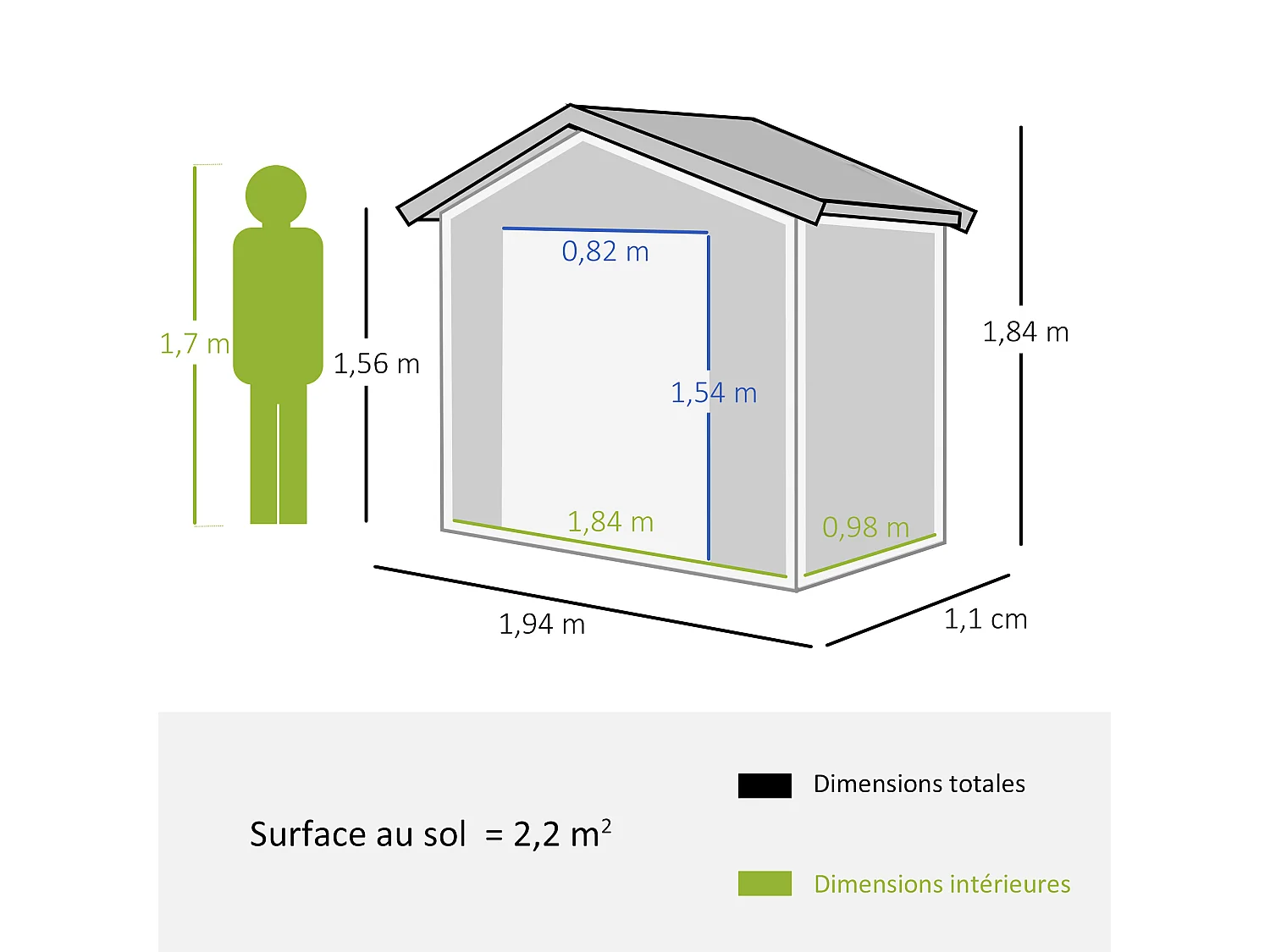 Abri de jardin - remise pour outils - cabanon porte verrouillable - dim. 194L x 110l x 184H cm - tôle d'acier gris