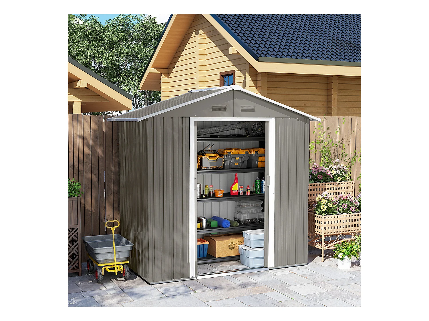 Abri de jardin - remise pour outils - cabanon porte verrouillable - dim. 194L x 110l x 184H cm - tôle d'acier gris