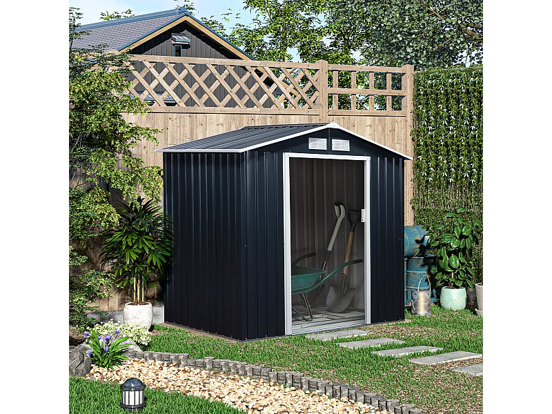 Abri de jardin - remise pour outils - cabanon porte verrouillable - dim. 213L x 130l x 185H cm - tôle d'acier gris