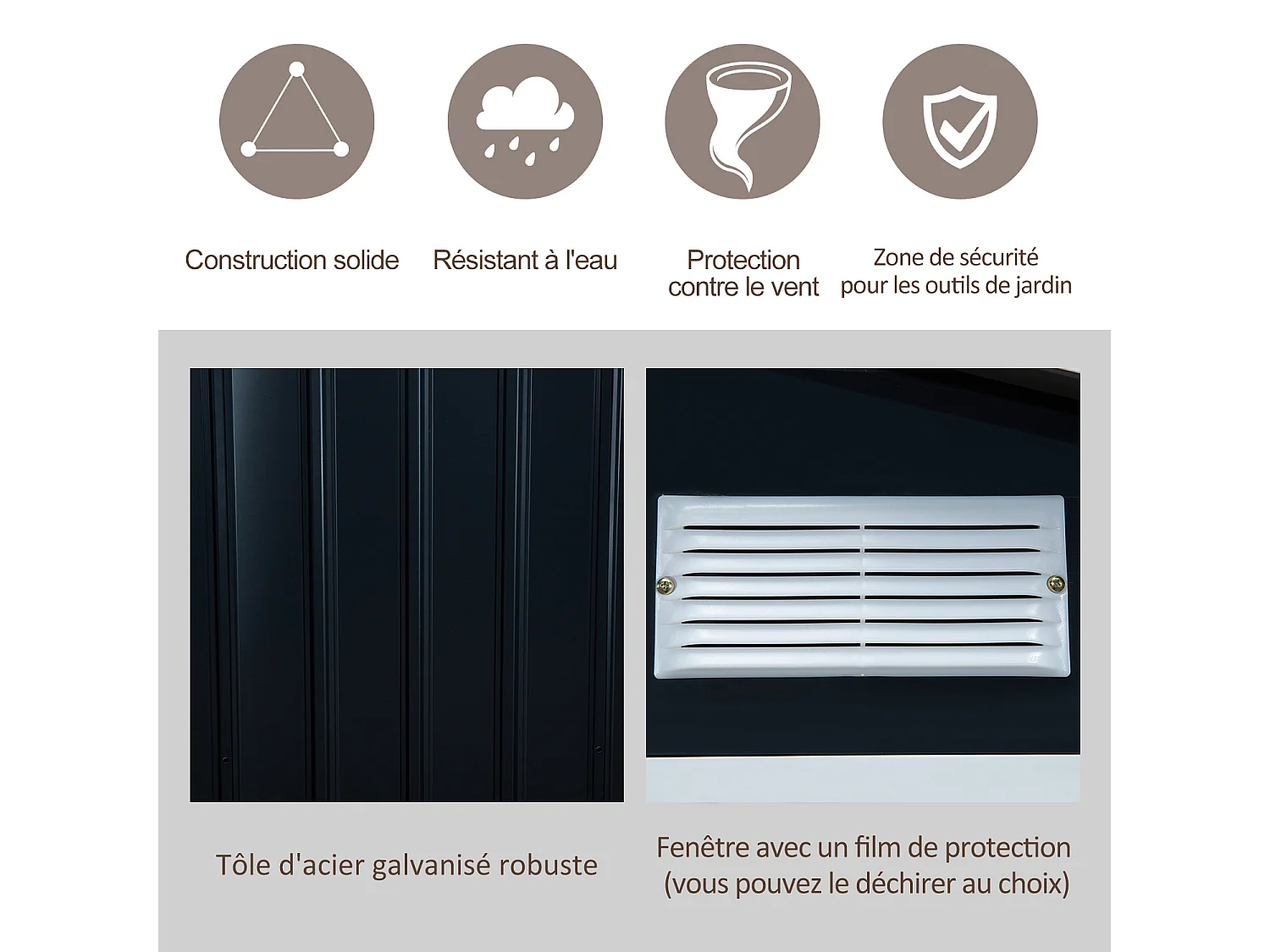 Abri de jardin - remise pour outils - cabanon porte verrouillable - dim. 213L x 130l x 185H cm - tôle d'acier gris