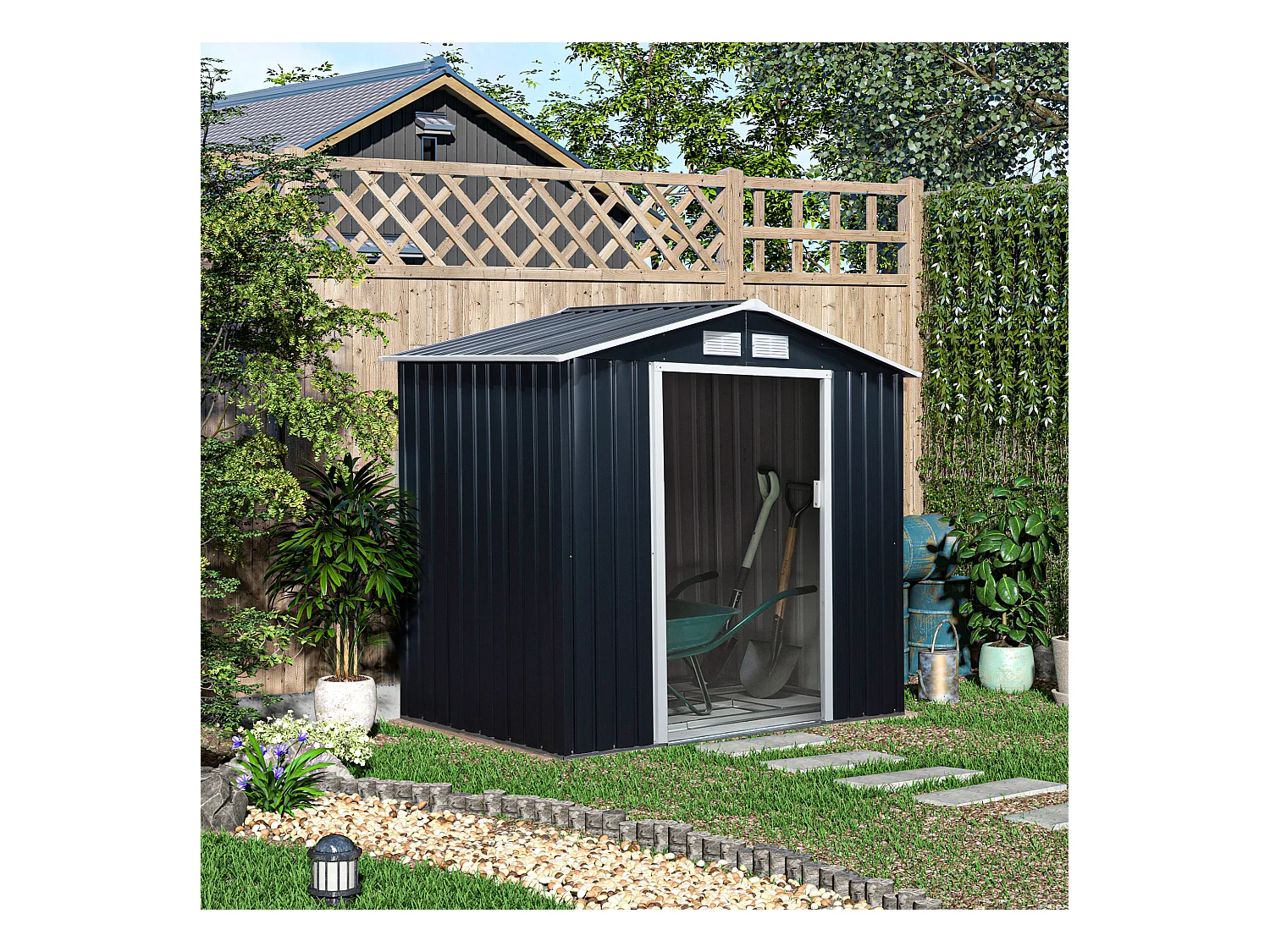Abri de jardin - remise pour outils - cabanon porte verrouillable - dim. 213L x 130l x 185H cm - tôle d'acier gris
