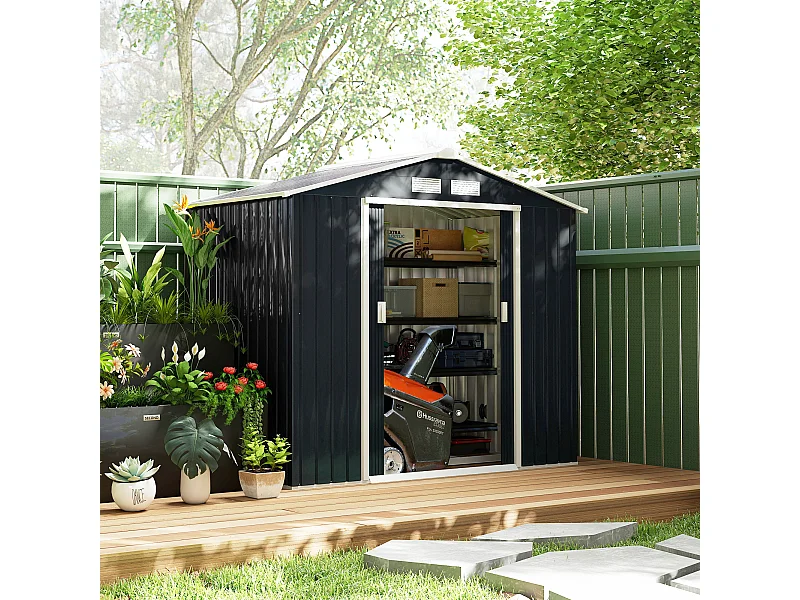 Abri de jardin - remise pour outils - cabanon porte verrouillable - dim. 213L x 130l x 185H cm - tôle d'acier gris