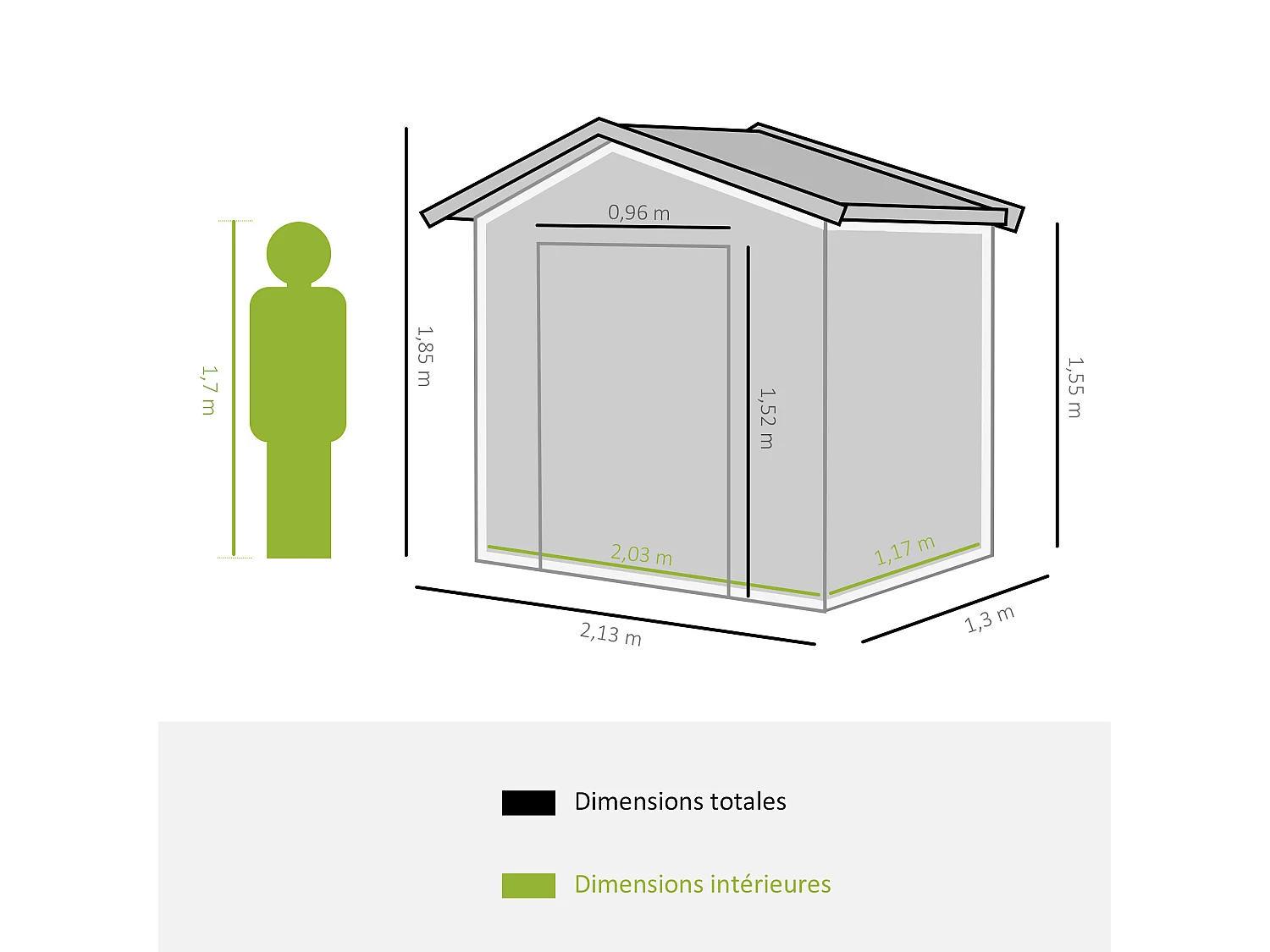 Abri de jardin - remise pour outils - cabanon porte verrouillable - dim. 213L x 130l x 185H cm - tôle d'acier vert