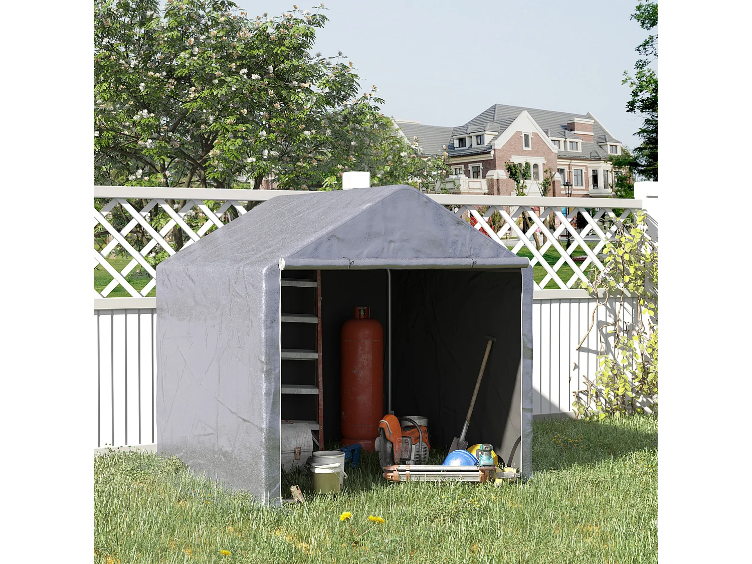 Abri de jardin rangement extérieur en PE résistant aux UV gris dim. 2L x 2l x 2H m