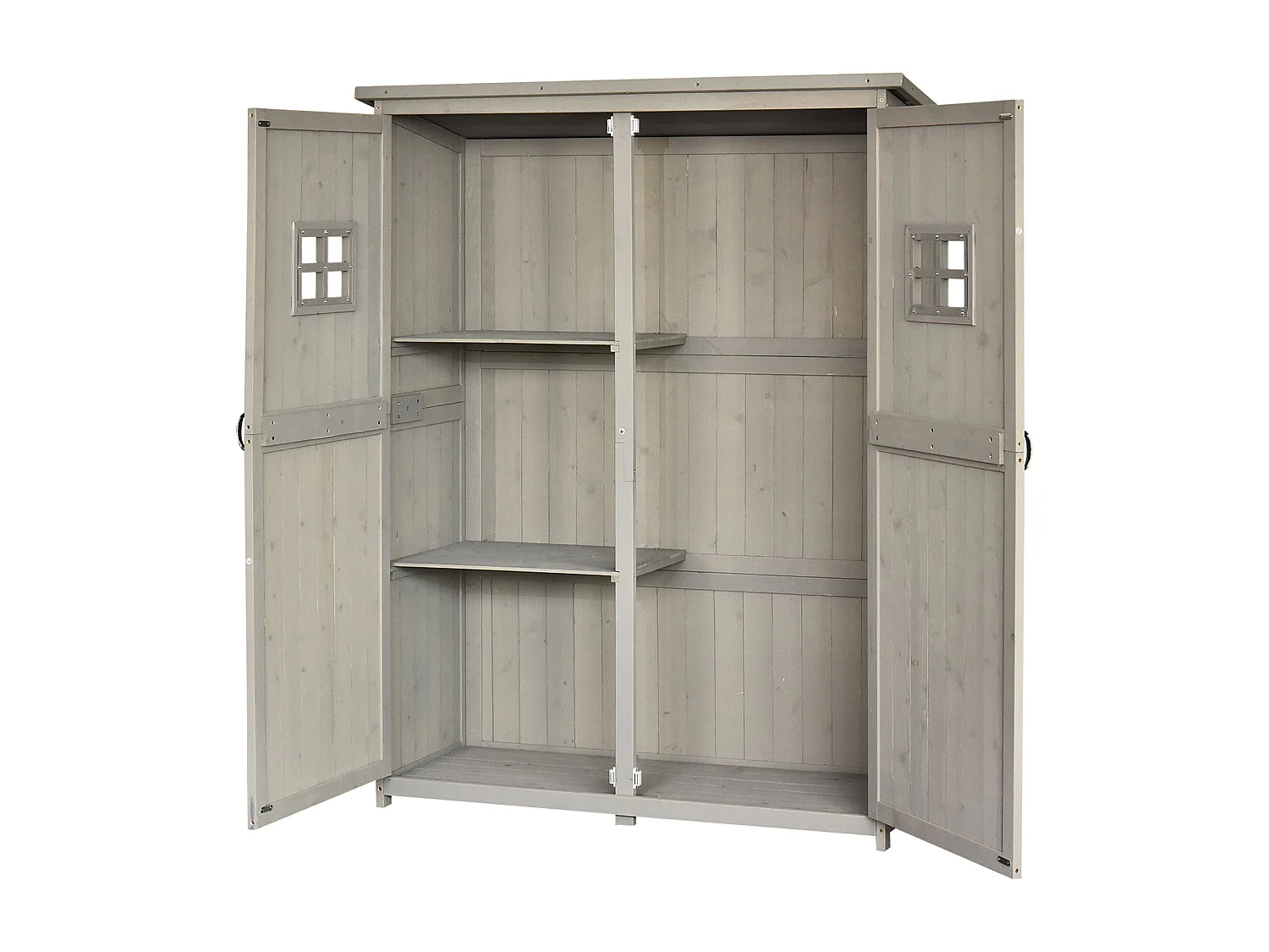 Abri de jardin armoire de jardin remie pour outil ur pied dim. 128L x 50l x 164H cm 2 étagère 2 porte 2 fenêtre toit bitumé étanche boi maif apin pré-huilé gri