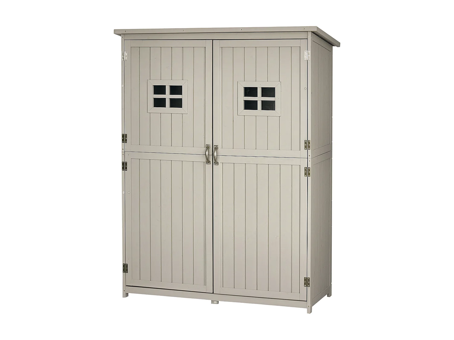 Abri de jardin armoire de jardin remie pour outil ur pied dim. 128L x 50l x 164H cm 2 étagère 2 porte 2 fenêtre toit bitumé étanche boi maif apin pré-huilé gri