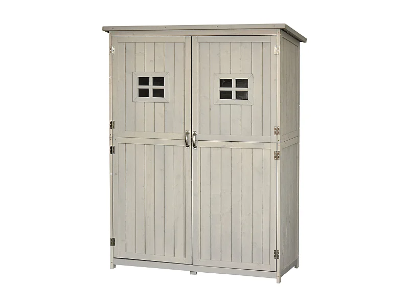 Abri de jardin armoire de jardin remie pour outil ur pied dim. 128L x 50l x 164H cm 2 étagère 2 porte 2 fenêtre toit bitumé étanche boi maif apin pré-huilé gri