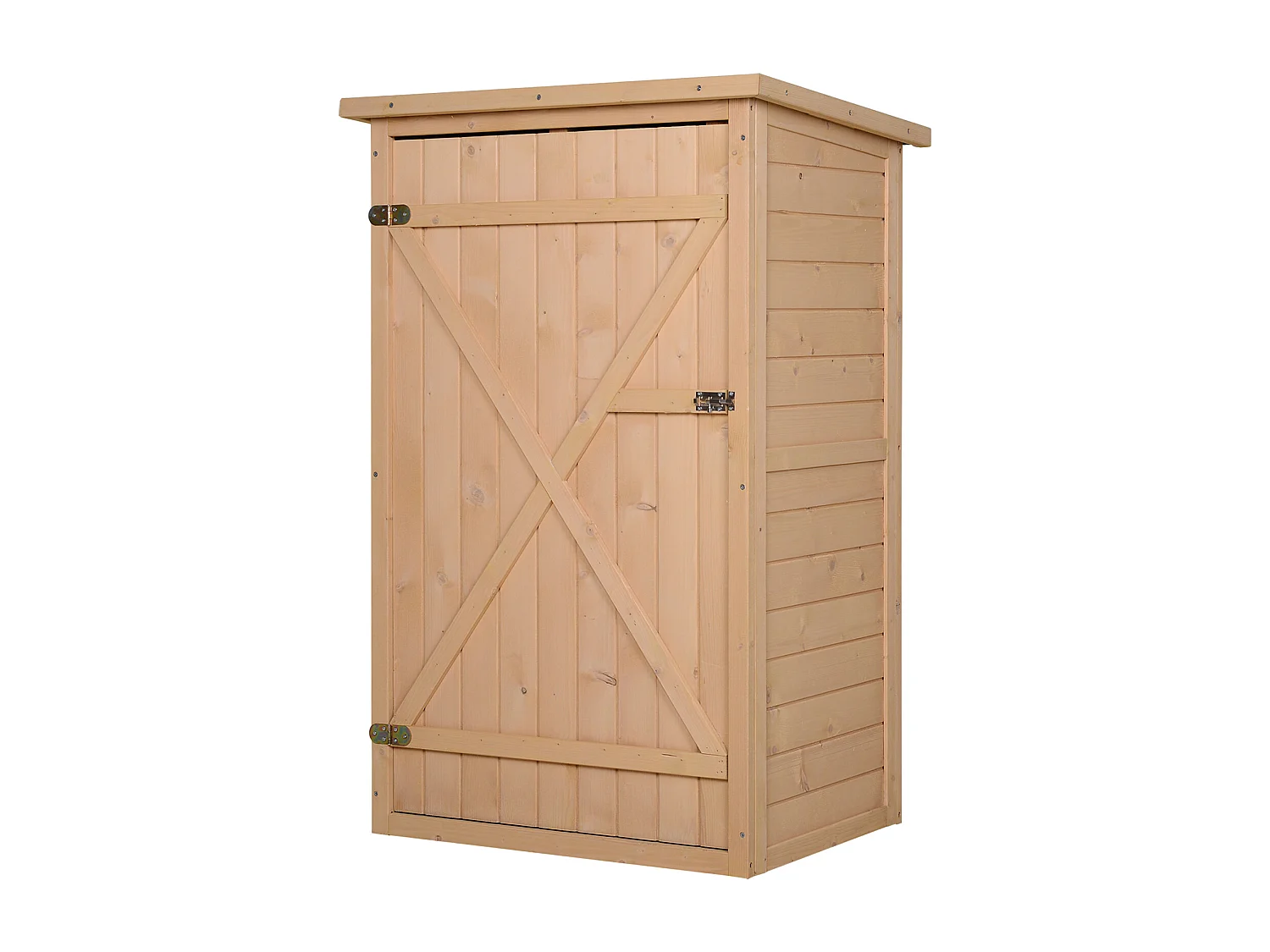 Armoire abri de jardin remise pour outils - grande porte verrouillable loquet - 2 étagères - toit bitumé incliné bois de sapin pré-huilé