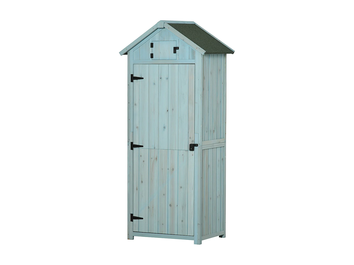 Armoire abri de jardin remise pour outils 3 étagères 2 portes loquets toit pente bitumé 77L x 54l x 179H cm sapin traité bleu
