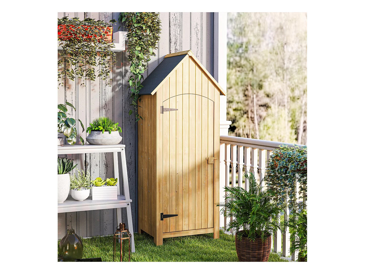 Armoire abri de jardin remise pour outils 3 étagères porte loquet toit pente bitumé dim. 77L x 54l x 179H cm bois sapin pré-huilé