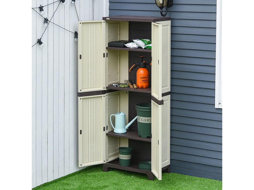 Outsunny Armoire de jardin armoire haute multirangements 2 portes 3
