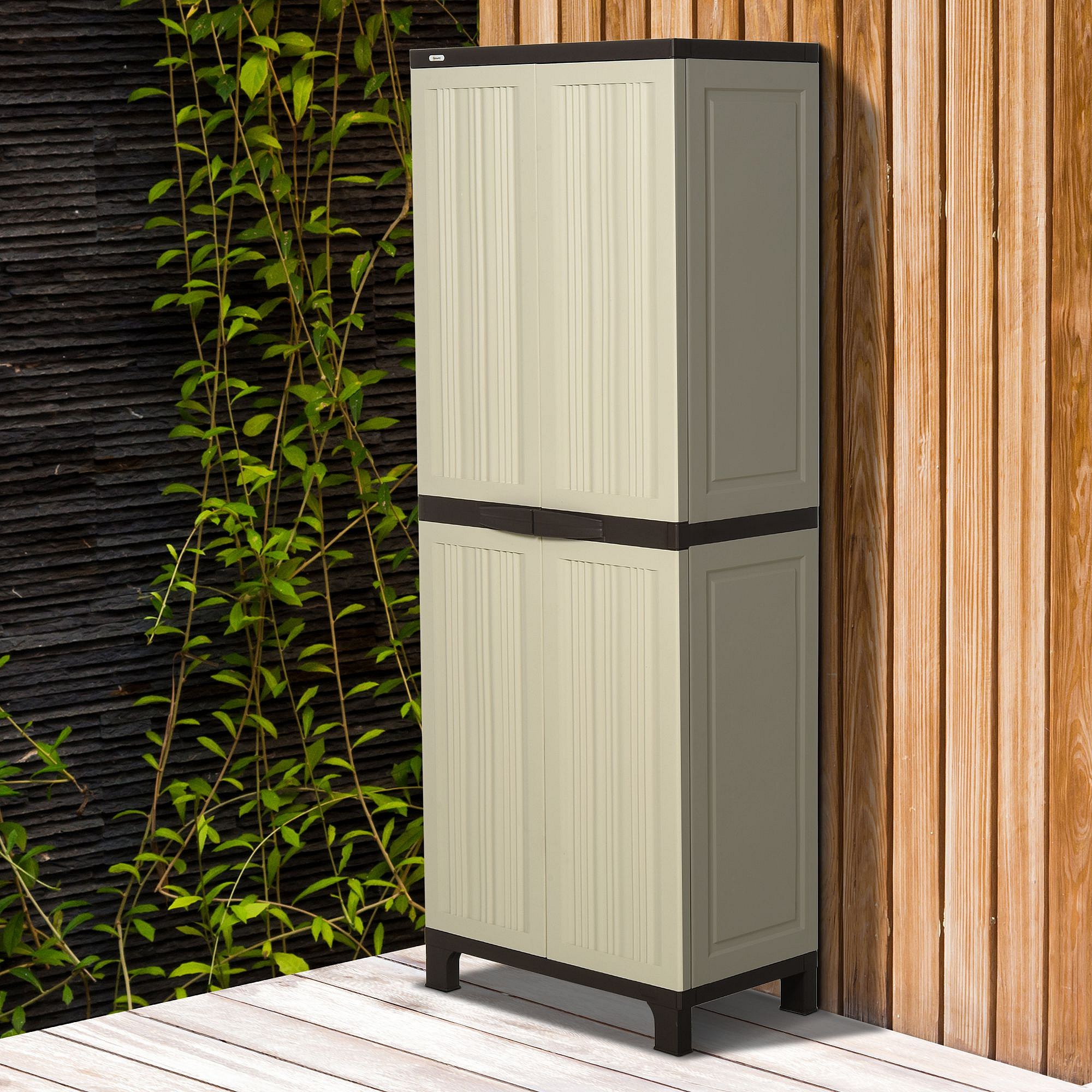 Outsunny Armoire de jardin armoire haute multirangements 2 portes 3