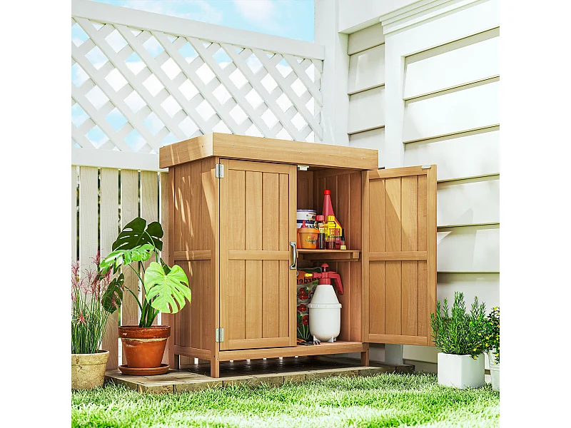 Armoire de jardin sur pied double porte étagère et toit bitumé relevable dim. 74L x 43l x 88H cm bois sapin