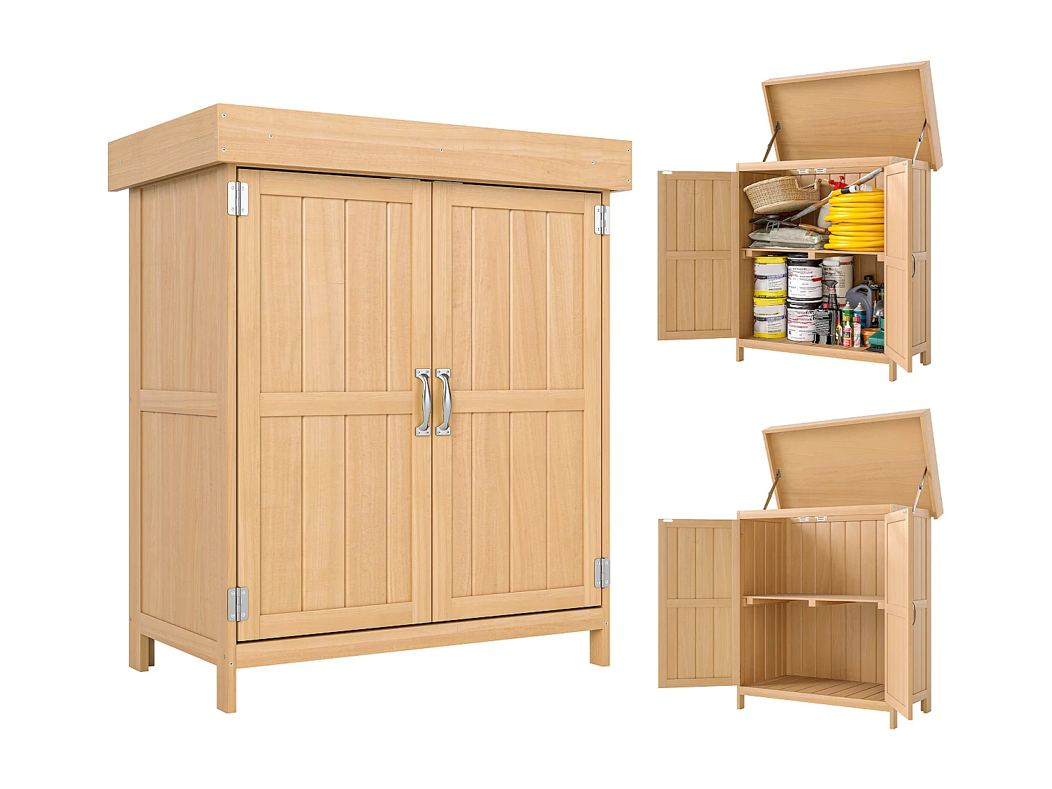 Armoire de jardin sur pied double porte étagère et toit bitumé relevable dim. 74L x 43l x 88H cm bois sapin